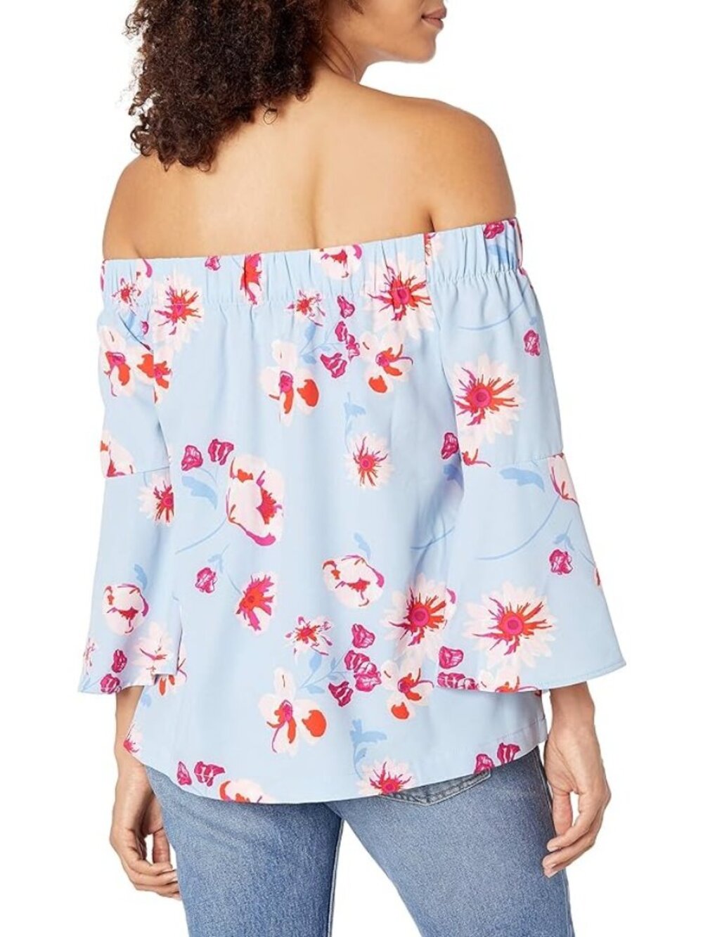 Mudpie Tropical Floral  izzy Blouse 3/4 bell sleeves size medium blue￼Women’s - Picture 8 of 9
